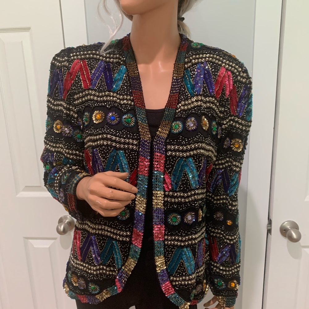 Vintage Modi silk and sequins jacket. Evening ware. Date outfit. New year jacket